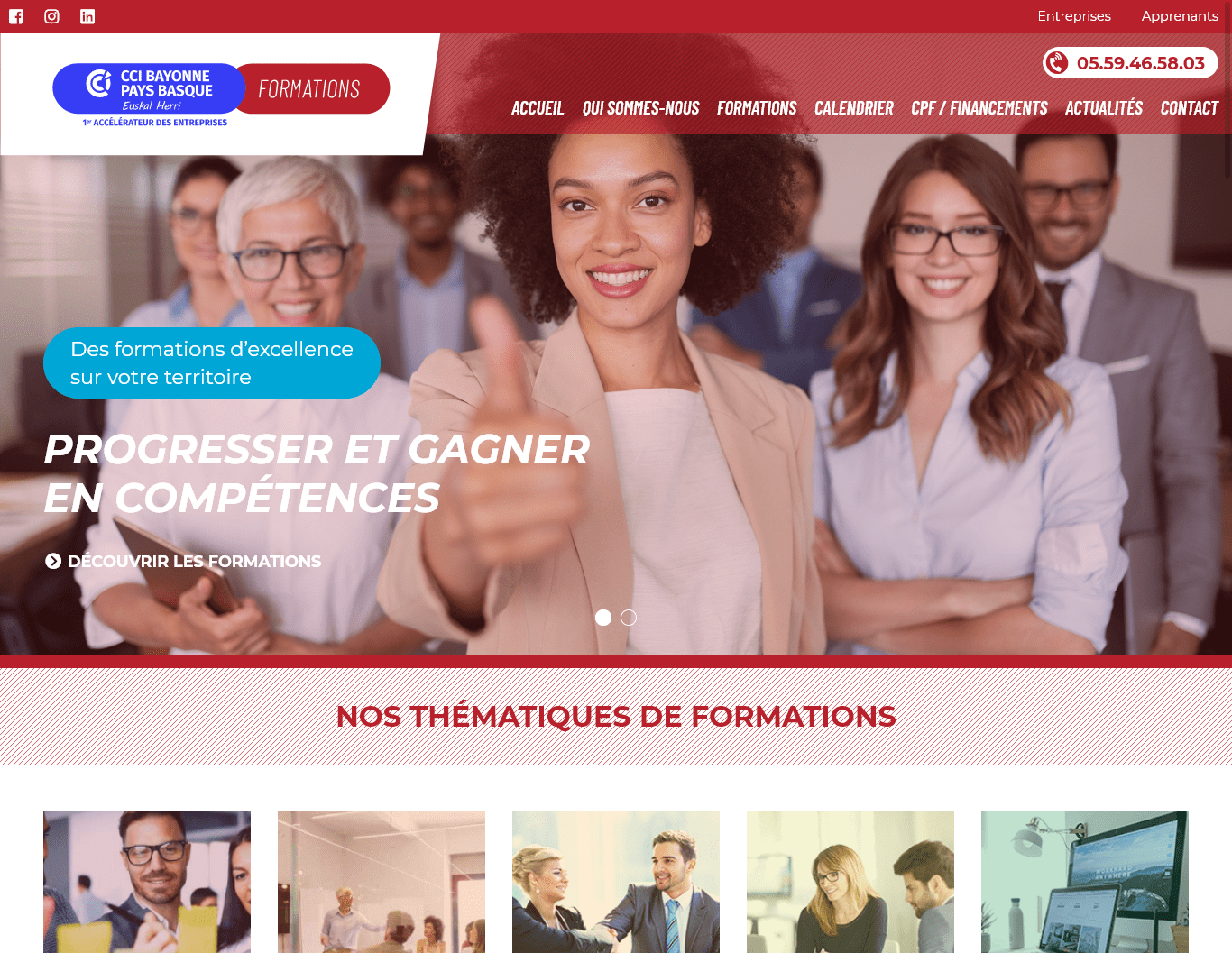 Création du site Internet WordPress sur mesure centre formation cci Bayonne 1