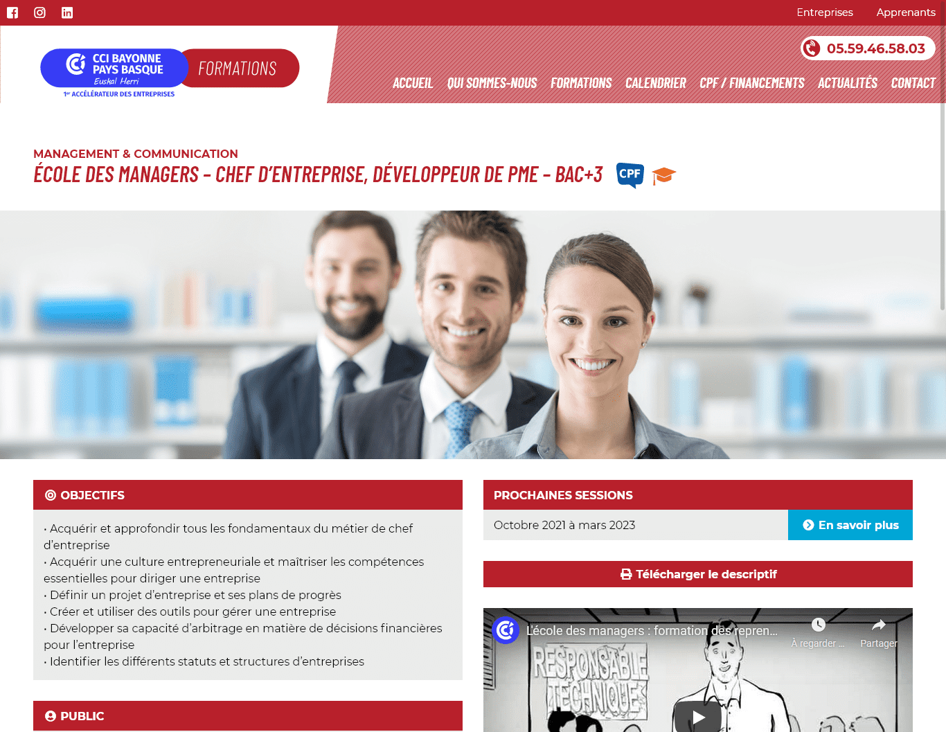 Création du site Internet WordPress sur mesure centre formation cci Bayonne 7