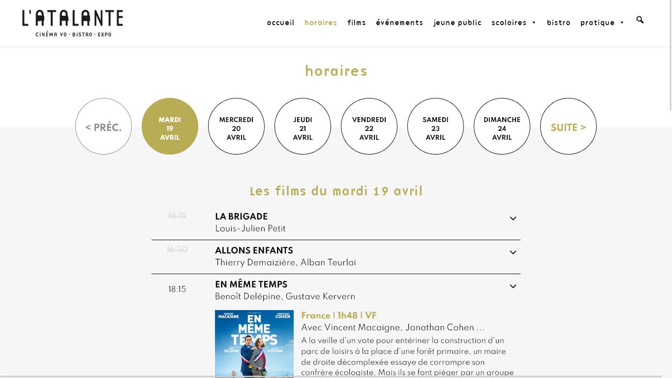 Création du site Internet WordPress sur mesure cinema atalante Bayonne 3