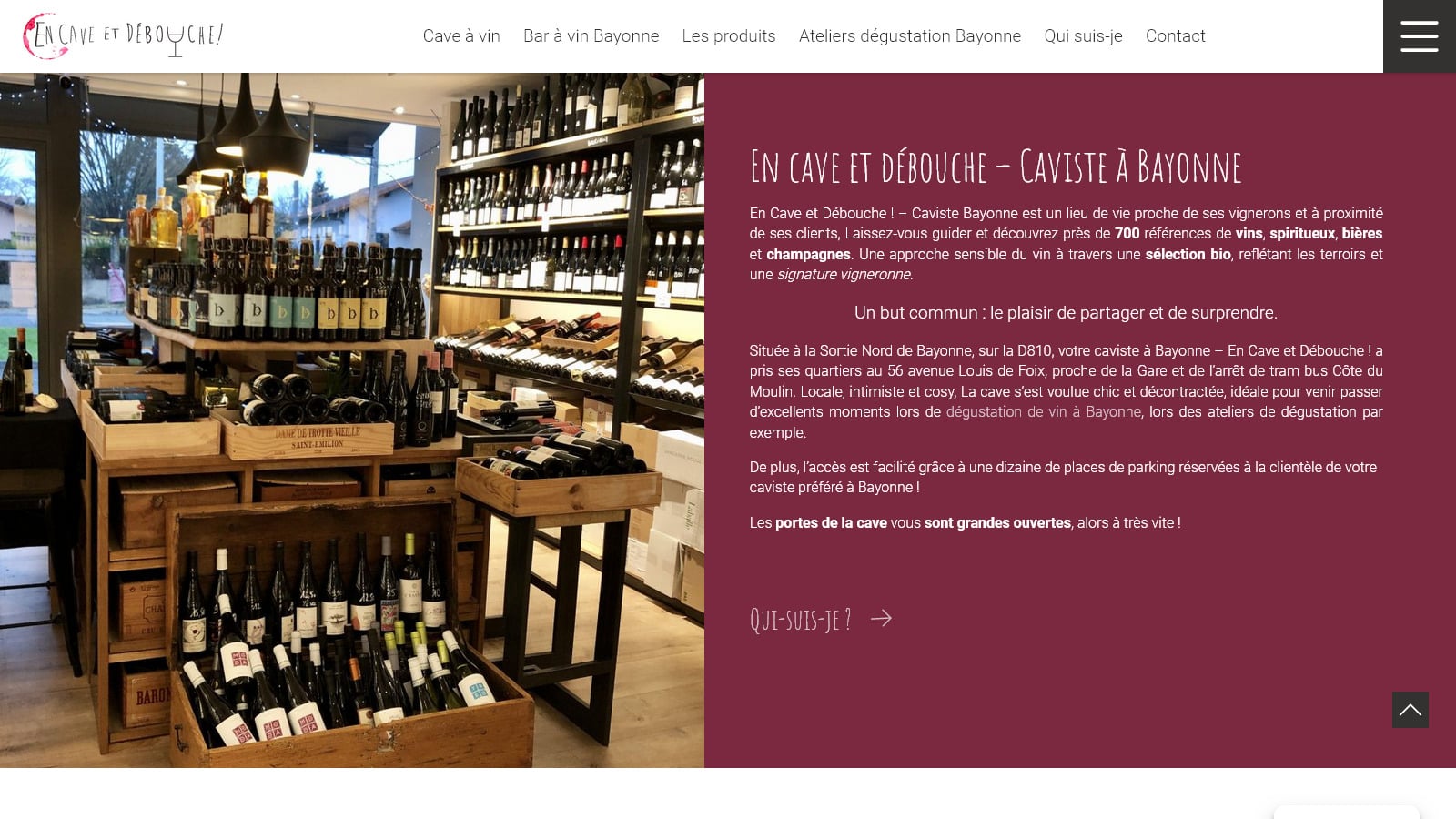 Site Internet WordPress sur mesure pour le caviste de Bayonne En Cave et Débouche