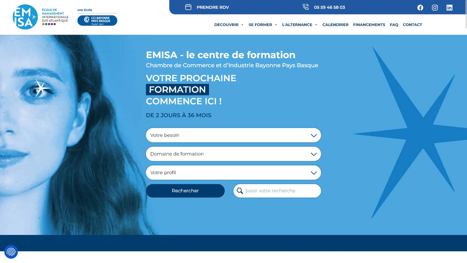 Site Internet WordPress sur mesure pour Emisa, centre de formation de la CCI Bayonne Pays Basque