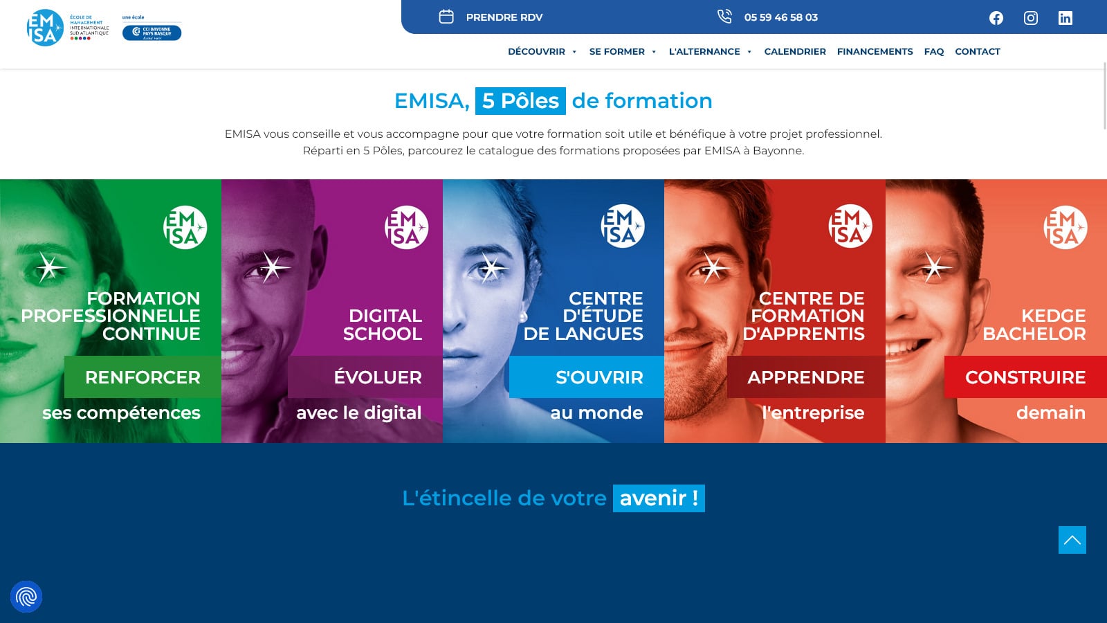 Site Internet WordPress sur mesure pour Emisa, centre de formation de la CCI Bayonne Pays Basque