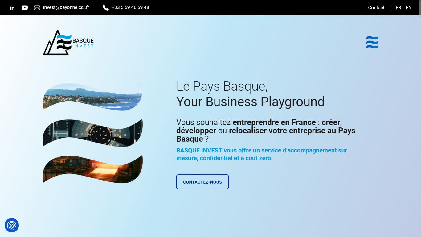 Site Internet WordPress sur mesure multilingue pour Basque Invest - service Implantations de la CCI Bayonne Pays Basque