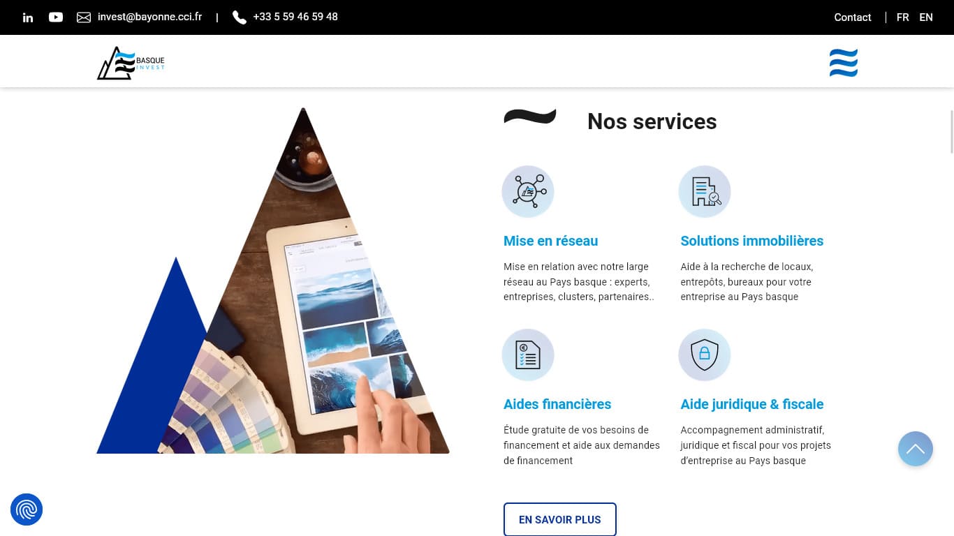 Site Internet WordPress sur mesure multilingue pour Basque Invest - service Implantations de la CCI Bayonne Pays Basque