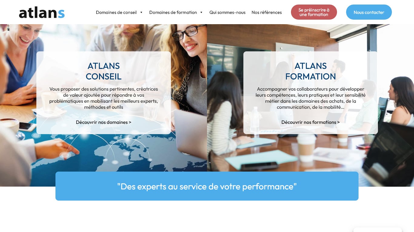 Site vitrine WordPress sur mesure Atlans centre de formation et conseil