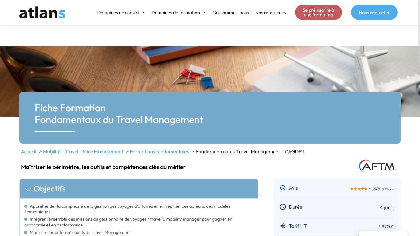 Site vitrine WordPress sur mesure Atlans centre de formation et conseil