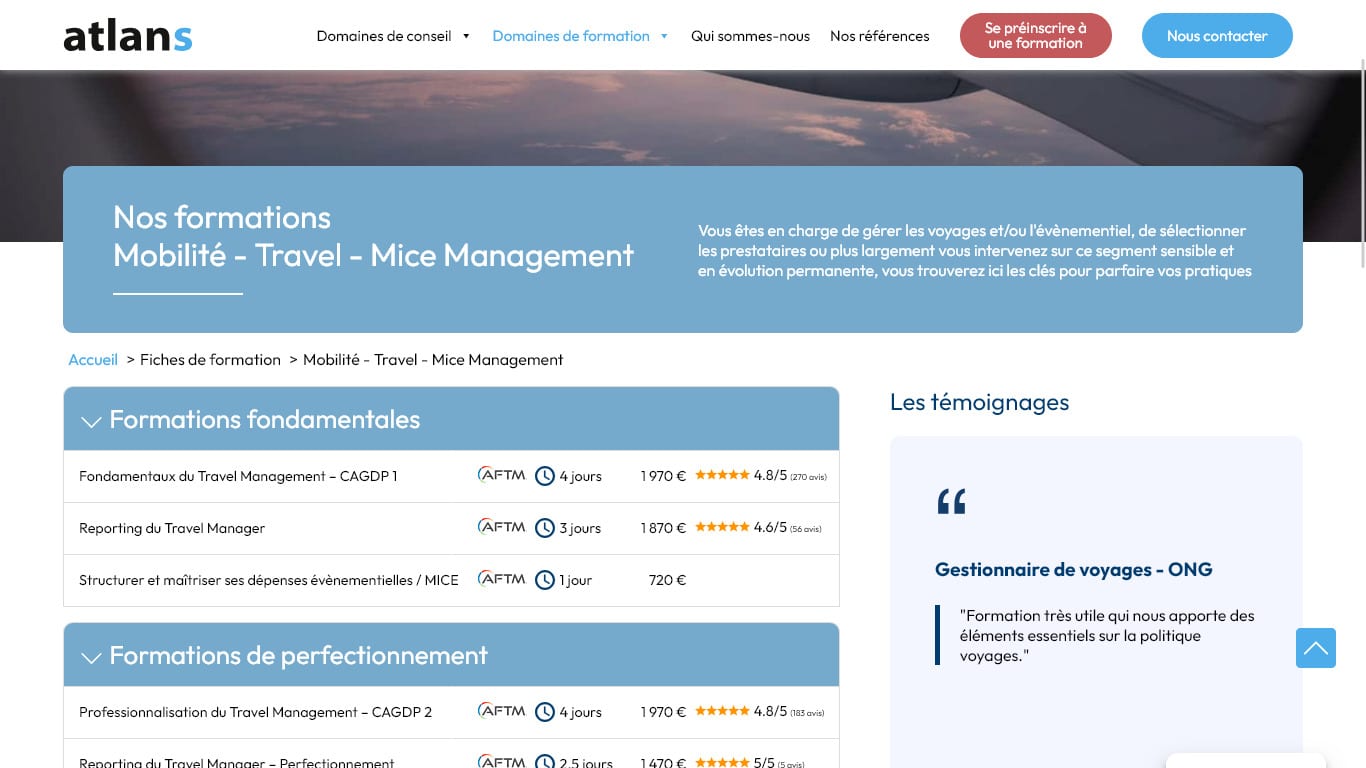 Site vitrine WordPress sur mesure Atlans centre de formation et conseil