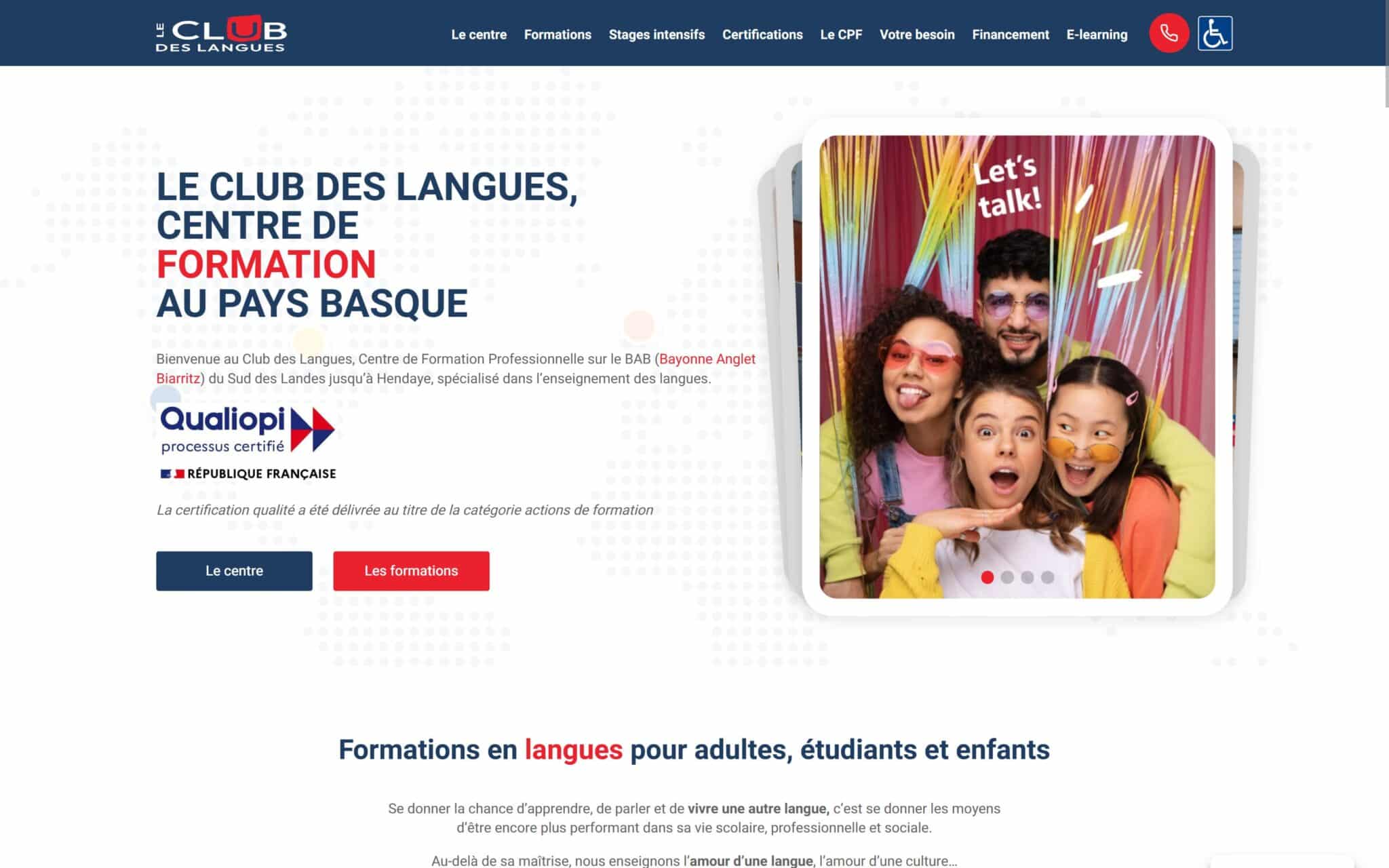 Site Internet WordPress Le Club des Langues centre de formation à Anglet