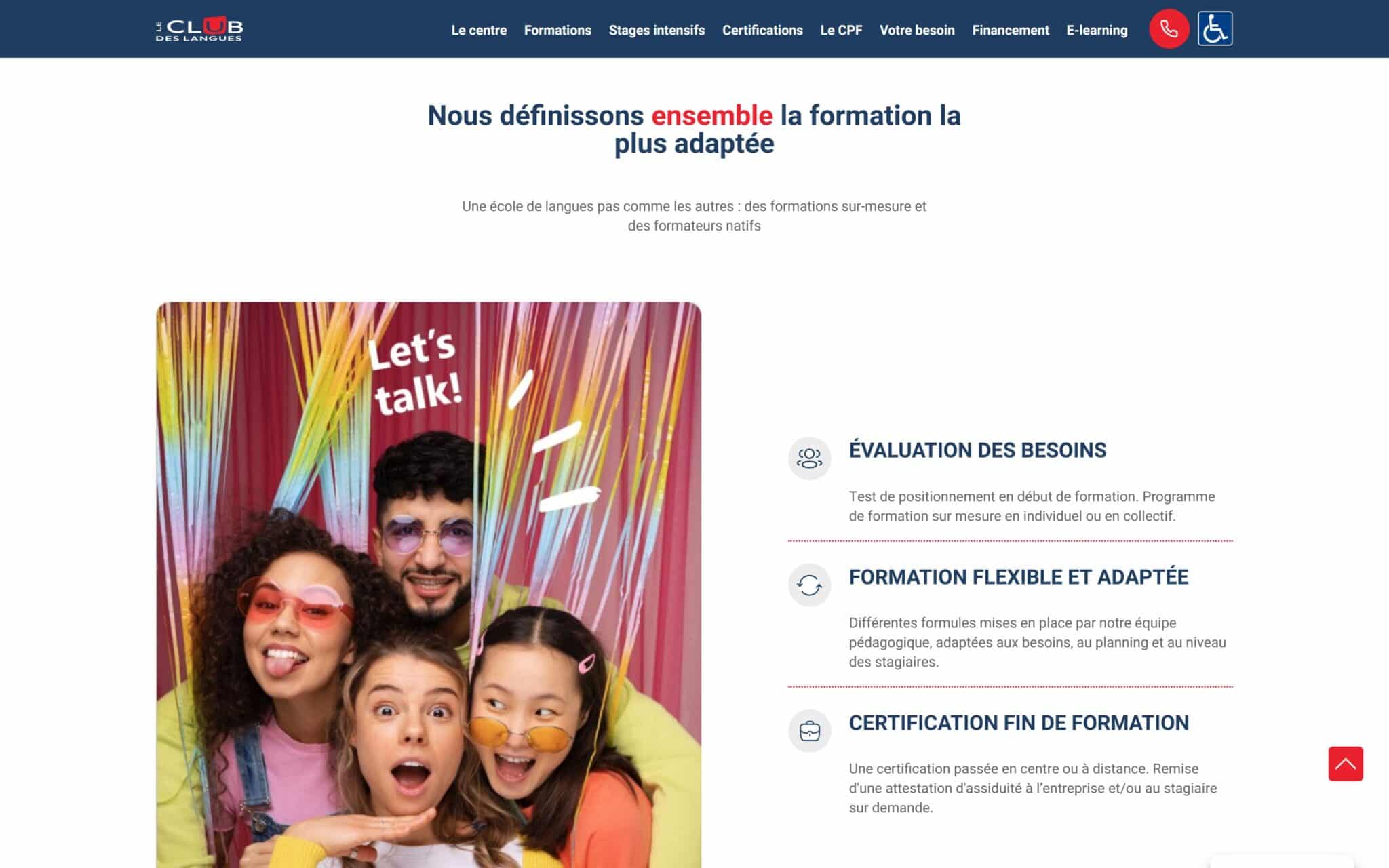 Site Internet WordPress Le Club des Langues centre de formation à Anglet