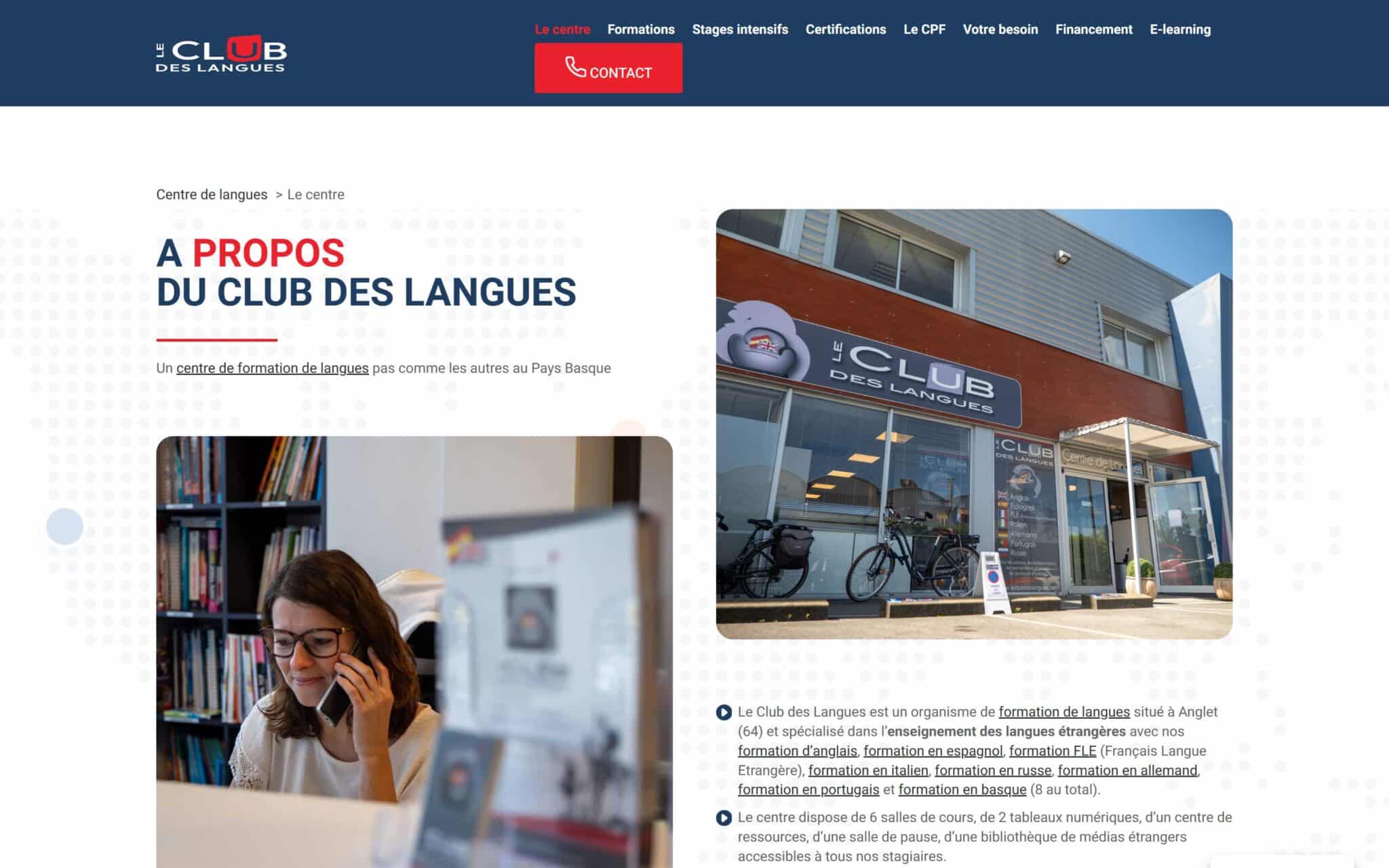 Site Internet WordPress Le Club des Langues centre de formation à Anglet